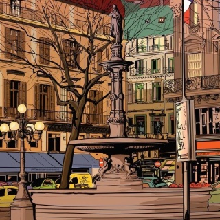 Fototapeta - Paryż, Fontanna, Komiks