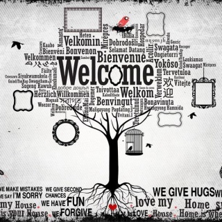 Fototapeta - Welcome, drzewo, napisy