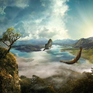 Fototapeta - Widok Fantasy, Jezioro,Lot
