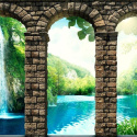 Fototapeta - Wodospad za kolumnami 3D