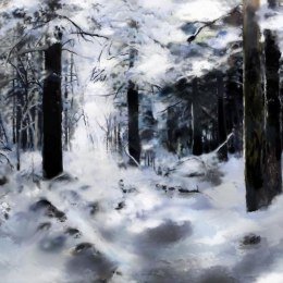 Fototapeta - Zimowy las, malowany las