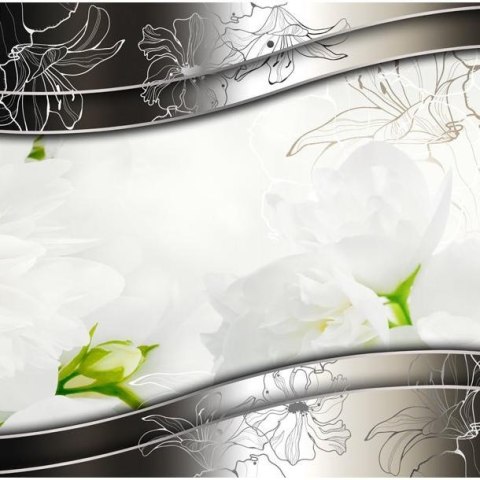 Fototapeta - Białe kwiaty i srebro