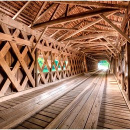 Fototapeta - Drewniany most, Tunel 3D