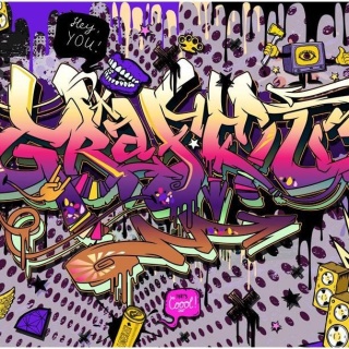 Fototapeta - Fioletowy napis Graffiti