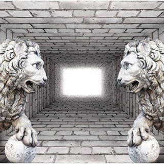 Fototapeta - Kamienne lwy, Tunel 3D