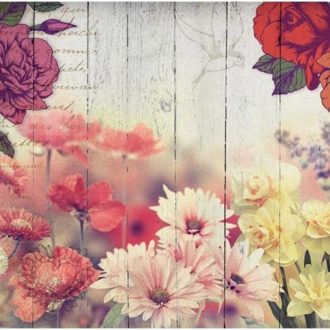 Fototapeta - Kwiaty vintage, deski