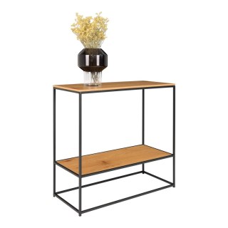 INDUSTRIALNA KONSOLA LOFT, CZARNY METAL, DĄB, KOMODA, Z PÓŁKĄ, 80 CM
