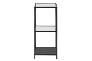 MAŁA CZARNA SZAFKA DENMARK, REGAŁ, METALOWA, SZKLANE PÓŁKI, LOFT, DO SALONU