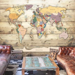 Fototapeta samoprzylepna - Mapa na Drewnie