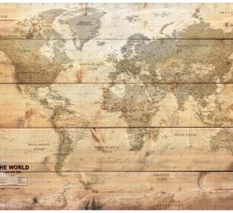 Fototapeta - Mapa świata na deskach