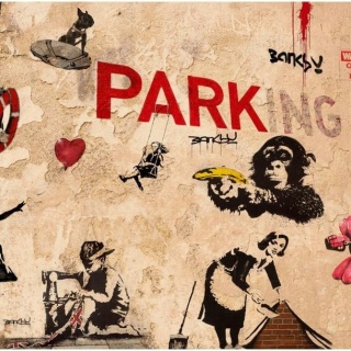 Fototapeta - Beżowa, Graffiti, Banksy