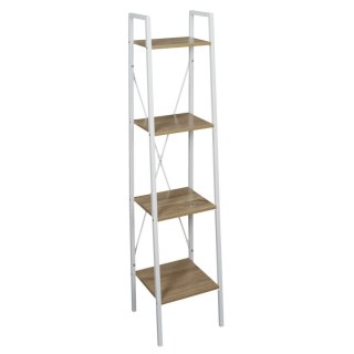 BIAŁY REGAŁ - INDUSTRIAL, DĄB, METAL, 4 PÓŁKI, MDF