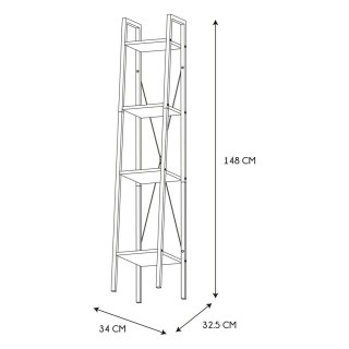 BIAŁY REGAŁ - INDUSTRIAL, DĄB, METAL, 4 PÓŁKI, MDF