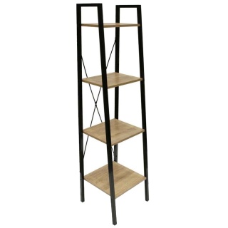 CZARNY REGAŁ INDUSTRIAL, DĄB, METALOWY, 4 PÓŁKI, MDF, LOFT, DO POKOJU