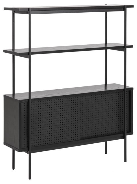 INDUSTRIALNY REGAŁ Z SZAFKĄ, CZARNY METAL, DO SALONU, LOFT, PÓŁKI, 94 cm