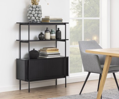 INDUSTRIALNY REGAŁ Z SZAFKĄ, CZARNY METAL, DO SALONU, LOFT, PÓŁKI, 94 cm